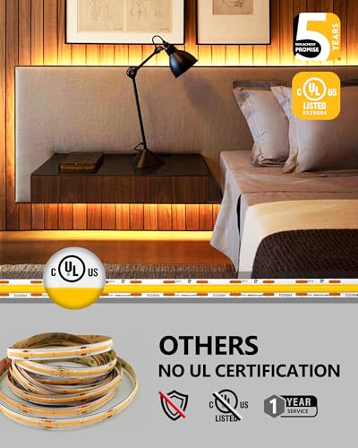 24V COB LED Strip Lights 32.8ft 4800 LEDs 3000K Dimmable Indoor Lighting