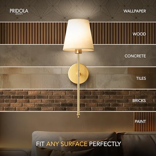 PRIDOLA Gold Wireless Wall Sconce Set of 2 - Rechargeable LED, Remote Control, Adjustable Brightness & Warmth, Easy Mounting