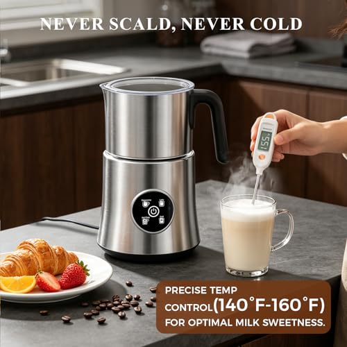 Milk Frother and Steamer 4-in-1 Electric Foam Maker with Detachable Stainless Steel Jug - Stainless Steel