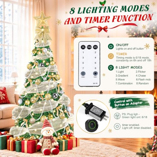 6ft Pre-Lit Christmas Tree with Lights, Ornaments & Remote Control