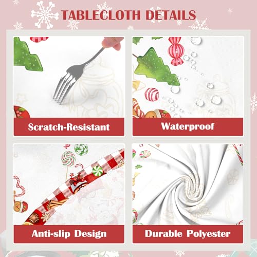 Christmas Round Tablecloth 61 Inch, Gingerbread Candy Cane Print