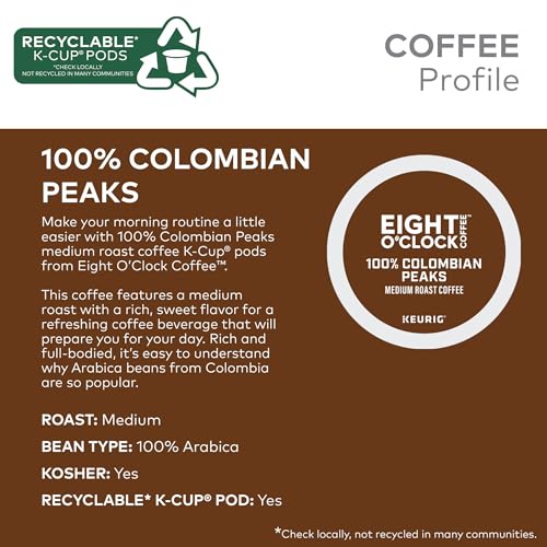 Eight O'Clock Coffee Colombian Peaks Single-Serve Keurig K-Cup Pods,