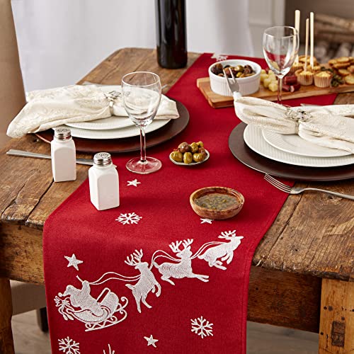DII Christmas Table Runner Santa's Sleigh Embroidered Holiday Decor 14x70