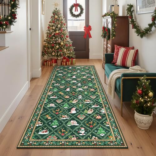 Acapet 6ft Green Christmas Runner Rug for Hallway & Kitchen Non Slip Washable
