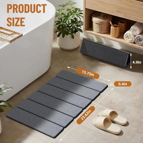 Luxspire Dark Gray Diatomaceous Earth Bath Mat 24x16in Non-Slip Fast Drying