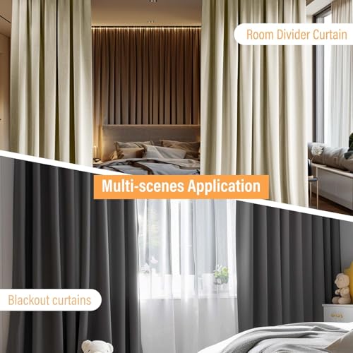 MaKefeile Blackout Room Divider Curtains with Ceiling Track Set - 150W x 96L, Pack of 1, Black