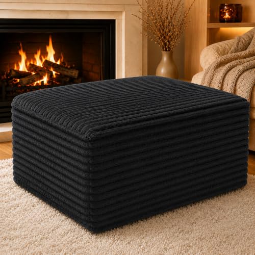 Black 25.6-Inch Boneless Corduroy Ottoman Footstool - Memory Foam Living Room Seat - Variation of THIS listing