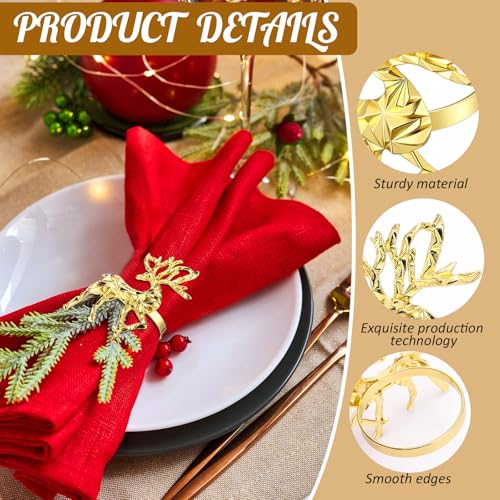 Tioncy 24 Pcs Christmas Napkin Rings - Reindeer & Ball Tree Gold Set