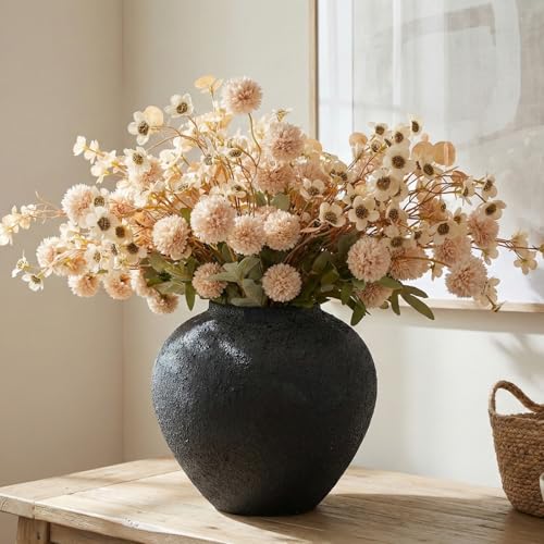 RyddeligHome Beige Silk Flower Arrangement with Wax & Kiku - Large Table Centerpiece