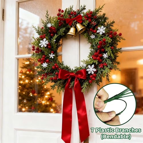 4 Bundles Christmas Artificial Flowers with Red Berries & Norfolk Pine Branches, 36cm each - Perfect for Garlands and Table Décor (4 Bundles)