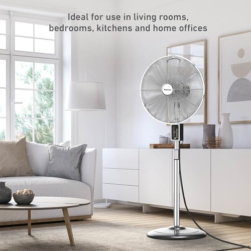 16-Inch Digital Oscillating Metal Stand Fan with Remote Control - 3 Speed Settings, Adjustable Height