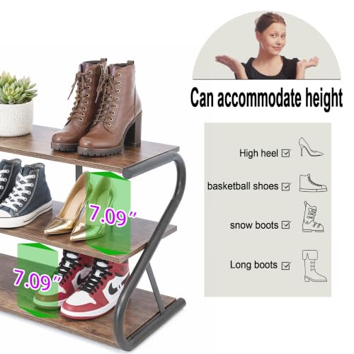 Wooden S-Shaped Shoe Rack for Entryway Closet - Rustic 11.81x25.78x15.86 Inches