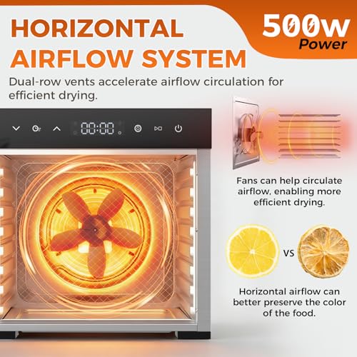 Food Dehydrator Machine 500W with 8 Stainless Steel Trays, 185°F Temp & 24H Timer - Bright Silver / 16.7x13.5x13.5 in