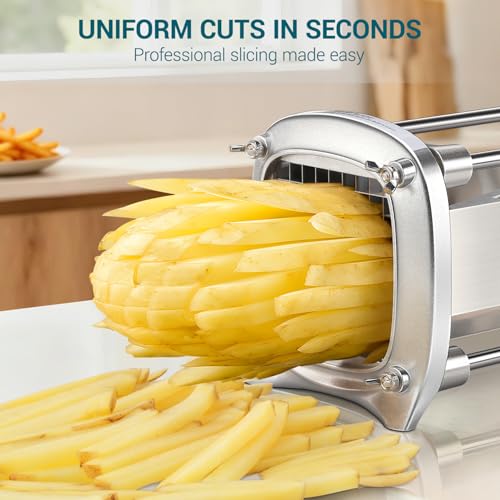French Fry Cutter with 3 Blades - 1/4, 3/8 & 1/2 Inch Stainless Steel