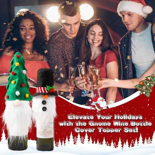 3 Pack Christmas Gnome Wine Bottle Covers,Swedish Gnomes Wine Bottle Toppers Decorative Santa Christmas Tree Snowman,Wine Bottle Bags for Christmas Holiday Party Decorations