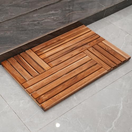 Utoplike 32x20 Inch Teak Wood Bath Mat Non-Slip Shower Floor Mat for Bathroom
