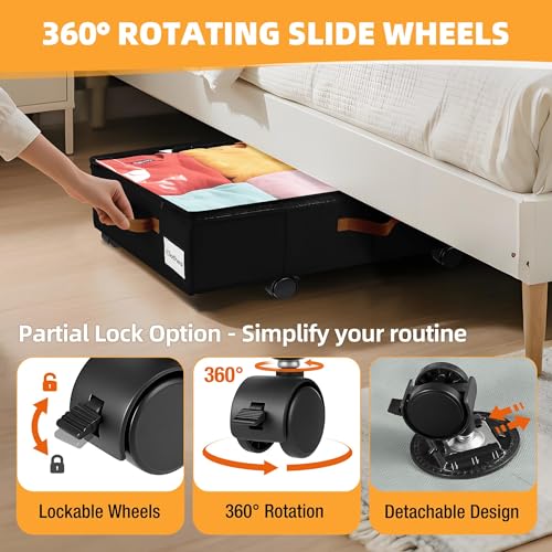 Under Bed Storage with Wheels - Large Capacity Closet Organizer for Clothes Shoes Toys