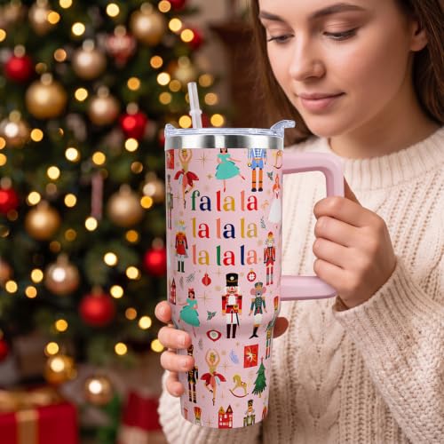 30 oz Pink Nutcracker Tumbler with Handle - Stainless Steel Vacuum Insulated Water Bottle, Gift for Dancers