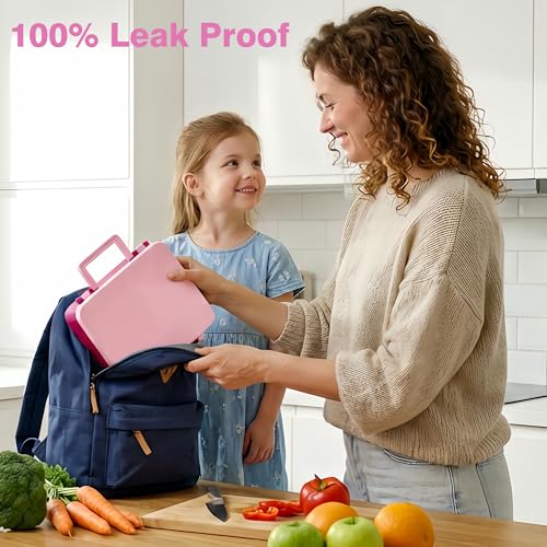 Kids Bento Lunch Box Set - Pink with 4-Compartment Food Container, Insulated Food Jar, Water Bottle & Accessories