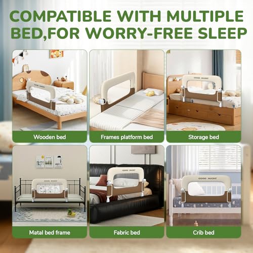 Deeteck Beige 32-Inch Toddler Bed Rail for Baby Safety, Foldable & Adjustable