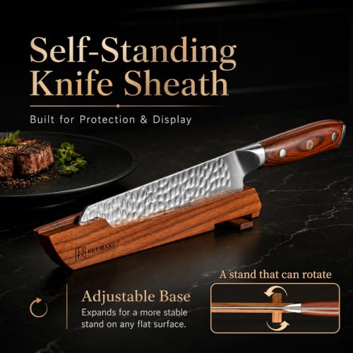 KEEMAKE 8-Inch Damascus Chef Knife with VG10 Steel & Pakkawood Handle - Japanese Kitchen Knife with Wood Sheath