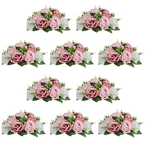NUPTIO 10 Pcs Dusty Pink & White Fake Flower Balls for Table Centerpieces