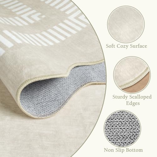 Washable 6x9 Area Rugs for Living Room, Solid Ivory Ultra-Thin