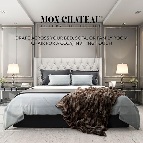 Mon Chateau Cedarwood Ruched Faux Fur Throw Blanket 60x70 inches
