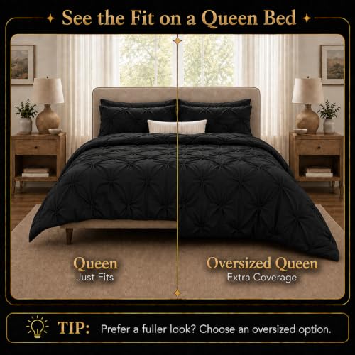 CozyLux Queen Comforter Set Black - 7-Piece Bed in a Bag, All-Season Microfiber