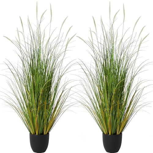 4ft Artificial Cattail Reed Grass Plant - 2 Pack Fake Onion Grass Decor