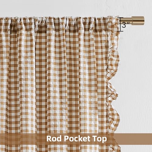 40W x 84L Inches Buffalo Plaid Curtains Pair for Bedroom, Brown & White