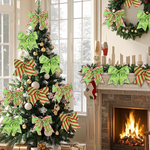 Christmas Bows Set 12 Pcs 6.2in Red Green Holiday Tree Decorations