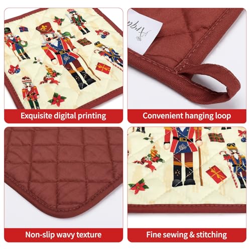 Arquiel Christmas Nutcracker Oven Mitts & Pot Holder Set - 4pcs, Holiday Kitchen Decor