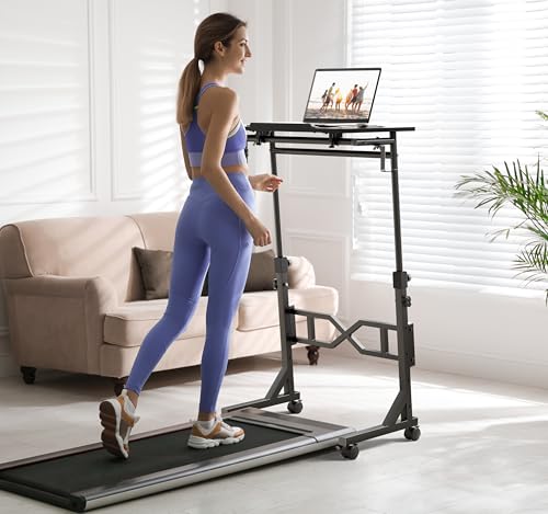 Small Standing Desk with Wheels - Adjustable Height 29.5-45.3 Inch, Black