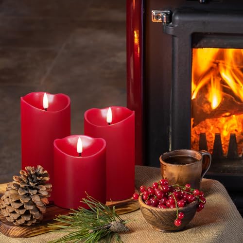 Eywamage Dark Red Flameless Candle Set with Remote - Safe Holiday Decor