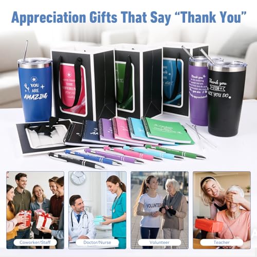 6-Pack 20 Oz Insulated Steel Tumblers with Straws & Gift Bags - Employee Appreciation Gifts