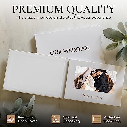 The Motion Books Wedding Video Book Black - Linen Bound 7” IPS Display, 3 Hours Storage, Rechargeable Battery - Our Wedding Variation