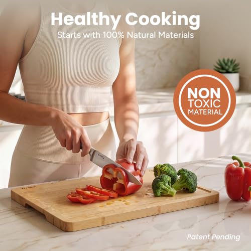 SMIRLY Natural Bamboo 4-Piece Cutting Board Set with Stand - Non-Toxic Kitchen Utensils