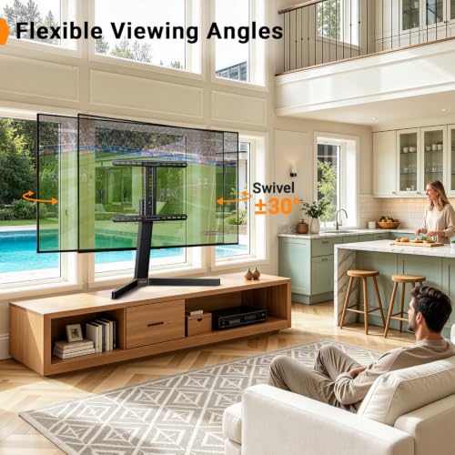 42-90 Inch Swivel TV Stand with Power Outlet & Height Adjustment