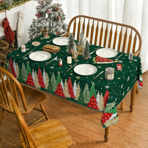 Horaldaily Green Christmas Tree Tablecloth 60 x 60 Inch Square Holiday Decor
