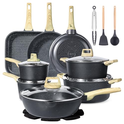 Dark Gray 21-Piece Nonstick Cookware Set with Silicone Utensils - Ceramic Kitchen Pots & Pans