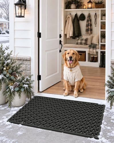 DEXI Black Outdoor Rubber Front Door Mat 24x36 Inch Non Slip Doormat
