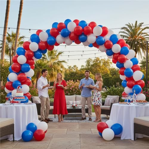 KADBANER 12 Inch Latex Balloons Pack of 100 in White Red Blue Party Decor