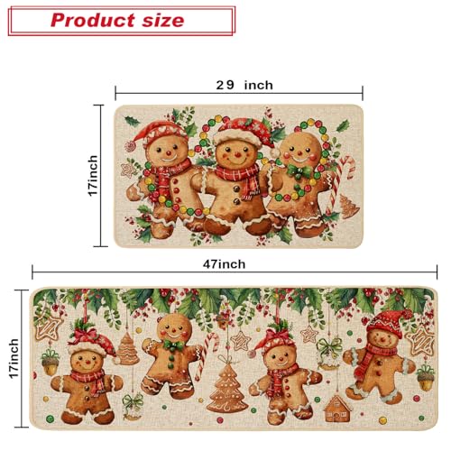 Baccessor Christmas Gingerbread Kitchen Rugs Set of 2 17x29 and 17x47 Non-Slip Mats