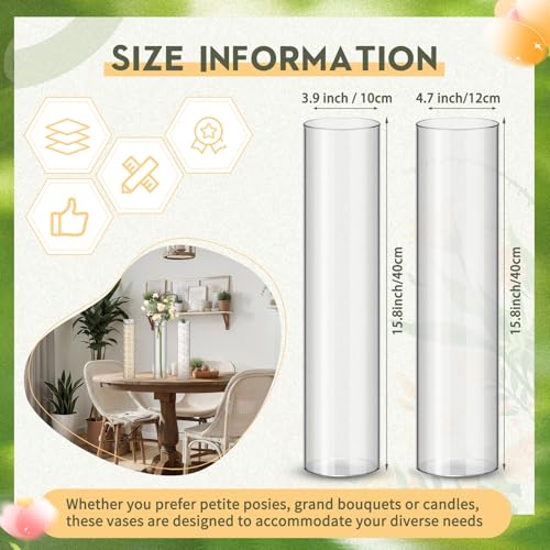 Nuogo 12-Pack Clear Acrylic Cylinder Vases 16 Inch Wedding Centerpieces