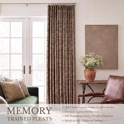 Khaki Linen Blackout Curtains 40x84 Inches, 2 Pack - Memory Pleat, Modern & Elegant