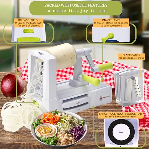 White 5-Blade Vegetable Spiralizer & Noodle Maker - Brieftons Kitchen Tool
