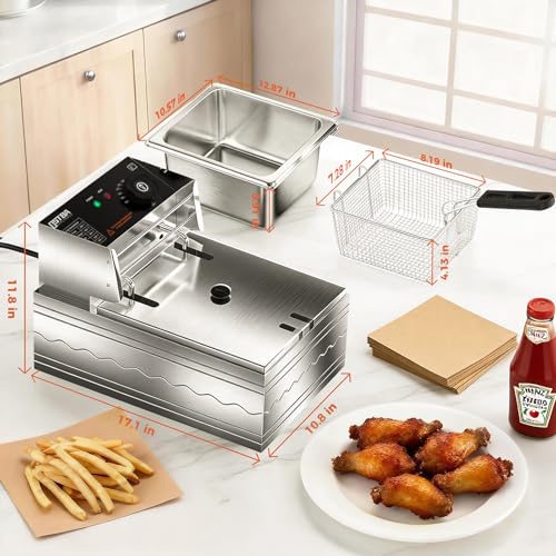 OSTBA 10.36QT Electric Countertop Deep Fryer with Basket, Stainless Steel Kitchen Appliance
