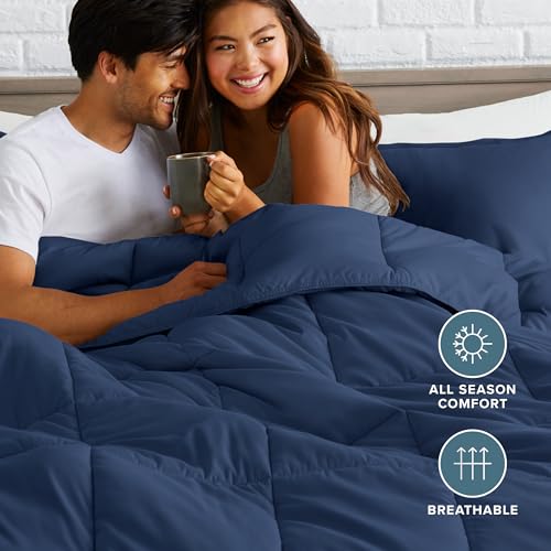 Bare Home Oversized Queen Comforter Set - 1800 Ultra Soft Dark Blue
