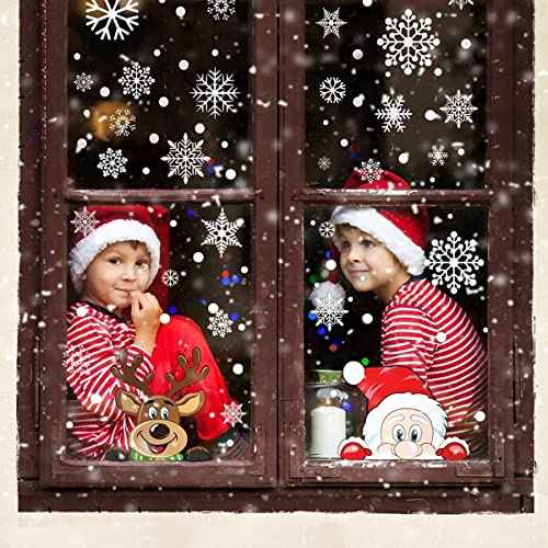 CCINEE Christmas Window Clings, Xmas Window Sticker Snowflakes Santa Claus Reindeer Decals for Holiday Decoration,208PCS